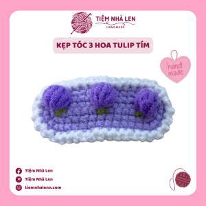 Kẹp Tóc Len 3 Hoa Tulip Tím - Kẹp Tóc Handmade
